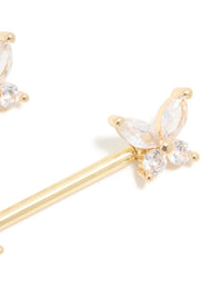 Gold Plated Titanium Cubic Zirconia Butterfly Nipple Bars - link has visual effect only