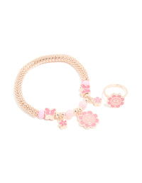 Kids Gold Flower & Butterfly Stretch Bracelet & Ring Set - link has visual effect only
