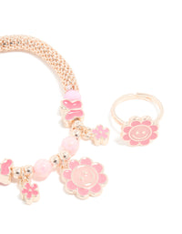 Kids Gold Flower & Butterfly Stretch Bracelet & Ring Set - link has visual effect only