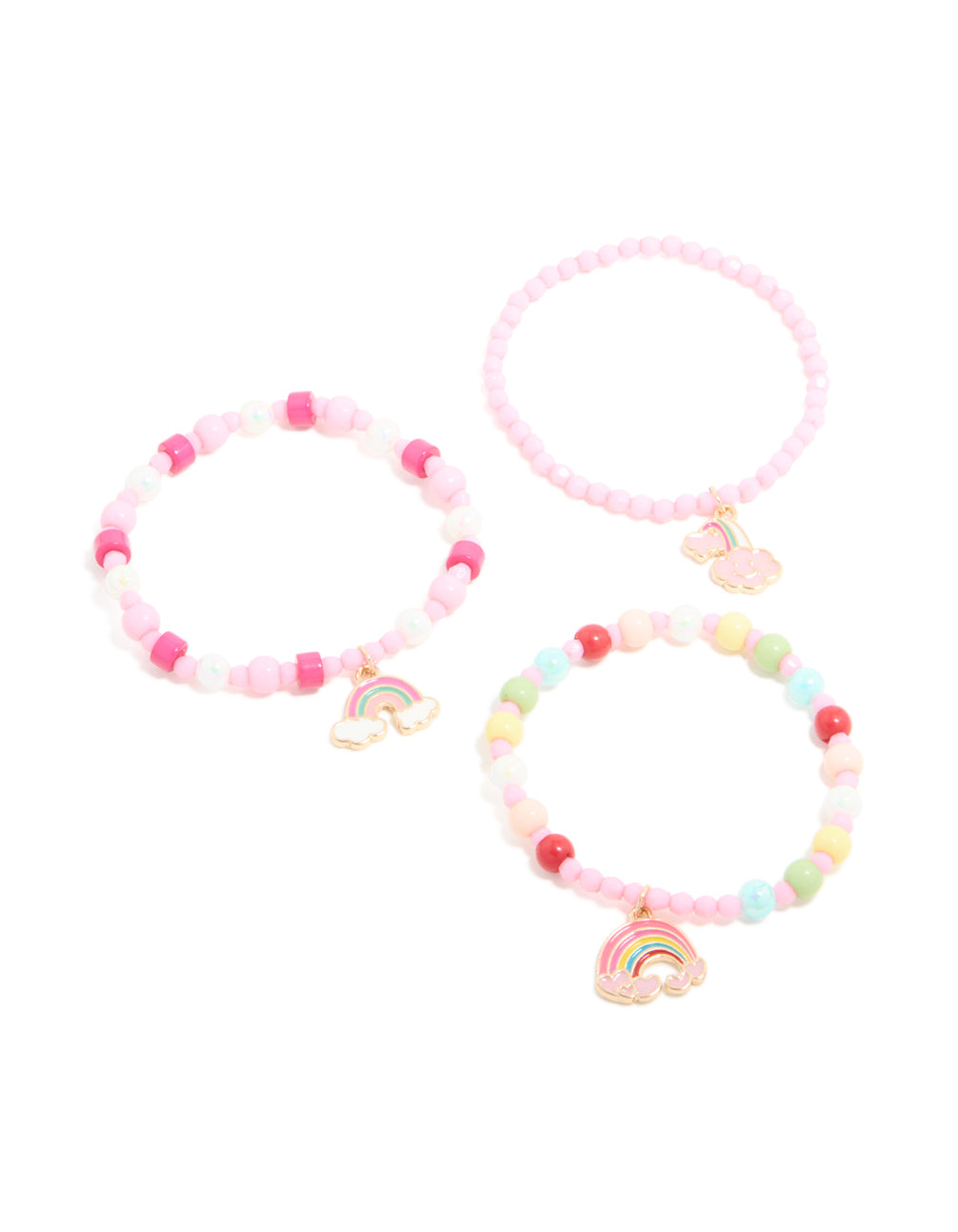 Kids Rainbow Charm Beaded Stretch Bracelets 3-Pack