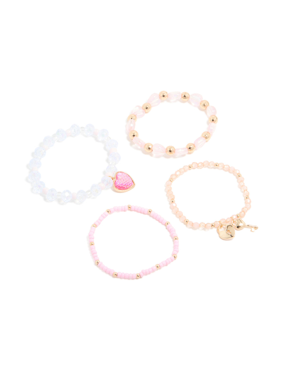 Kids Gold & Pink Beaded Heart Stretch Bracelet Pack