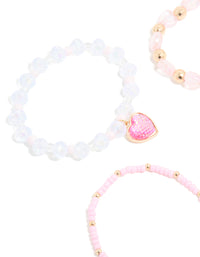 Kids Gold & Pink Beaded Heart Stretch Bracelet Pack - link has visual effect only