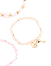 Kids Gold & Pink Beaded Heart Stretch Bracelet Pack - link has visual effect only