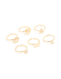 Kids Gold Heart & Butterfly Rings 6-Pack - link has visual effect only