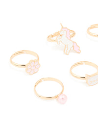 Kids Gold Cat & Unicorn Rings 6-Pack - link has visual effect only
