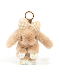Kids Brown Small Bunny & Gingham Bow Key Chain - link has visual effect only