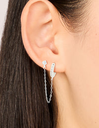 Sterling Silver Cubic Zirconia Chain Huggie & Stud Double Earring - link has visual effect only