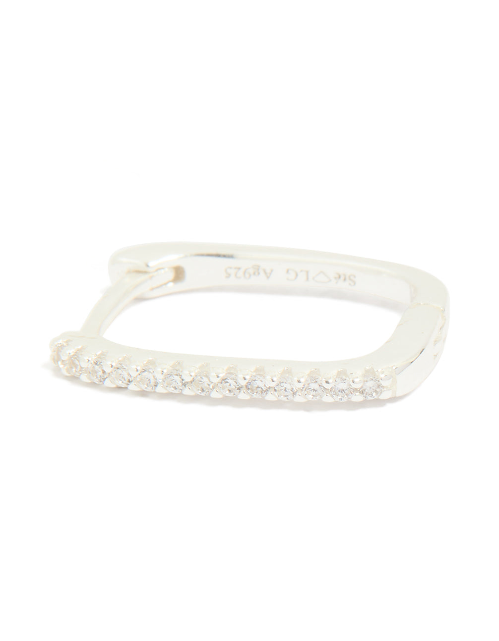 Sterling Silver Cubic Zirconia Pavé Oblong Hoop Earrings