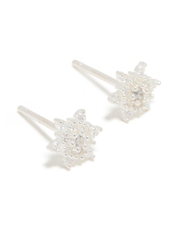 Sterling Silver Cubic Zirconia Snowflake Stud Earrings