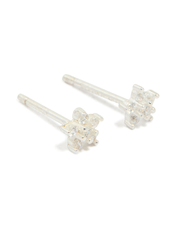 Sterling Silver Cubic Zirconia Flower Stud Earrings