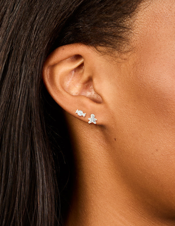 Sterling Silver Cubic Zirconia Xmas Gingerbread Man & Candy Stud Earrings 2-Pack