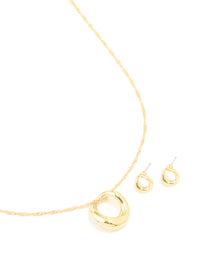 Gold Plated Twisted Circle Necklace & Earrings Set - link has visual effect only