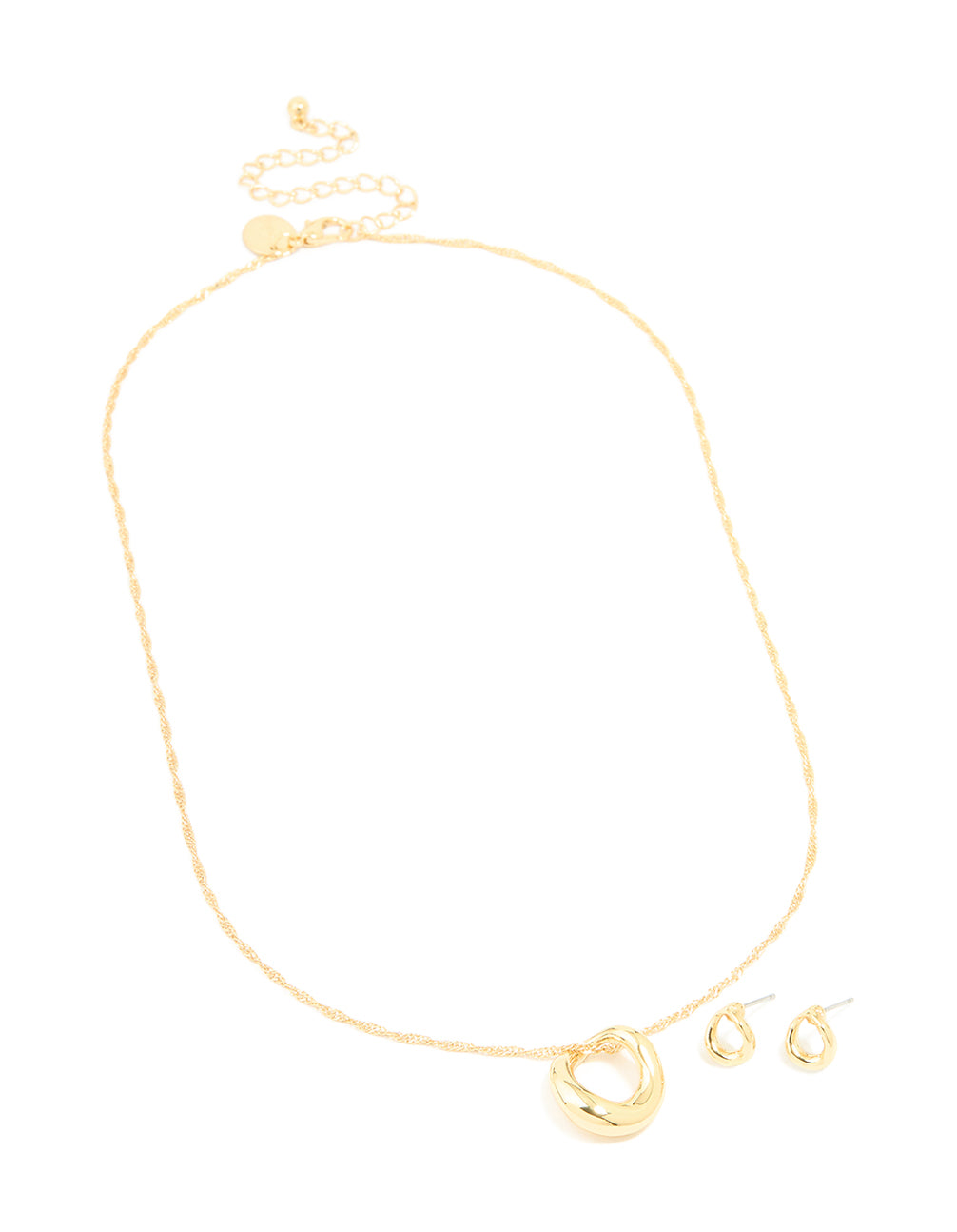 Gold Plated Twisted Circle Necklace & Earrings Set