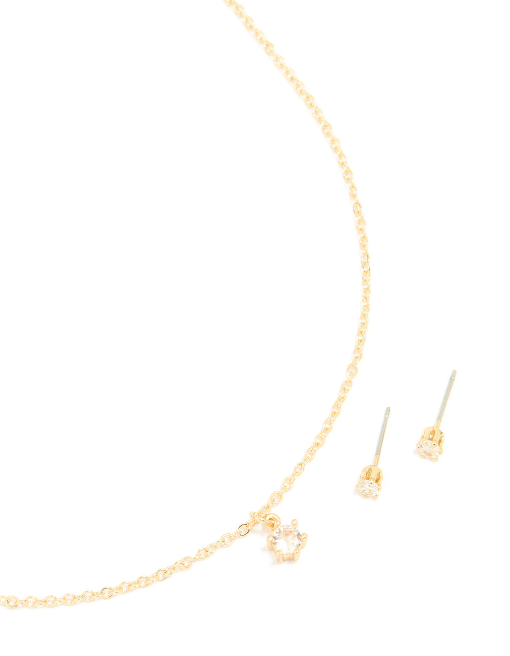 Gold Plated Cubic Zirconia Mini Pendant Necklace & Stud Earrings Set