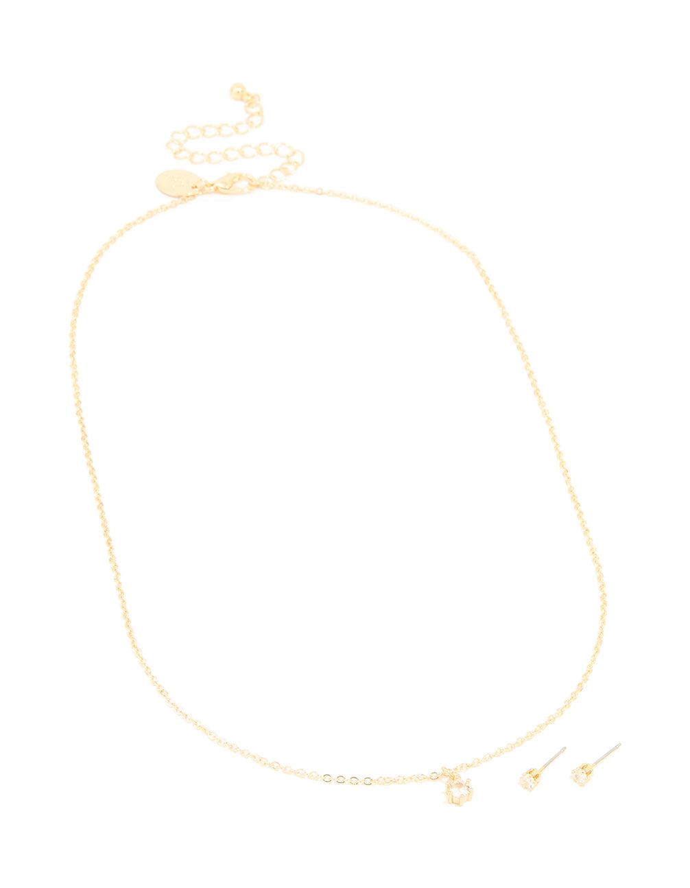 Gold Plated Cubic Zirconia Mini Pendant Necklace & Stud Earrings Set