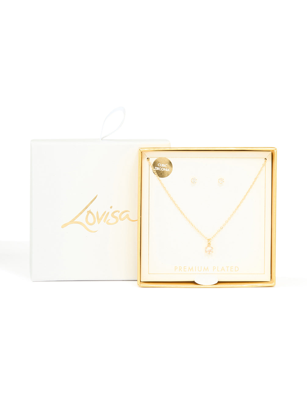 Gold Plated Cubic Zirconia Mini Pendant Necklace & Stud Earrings Set