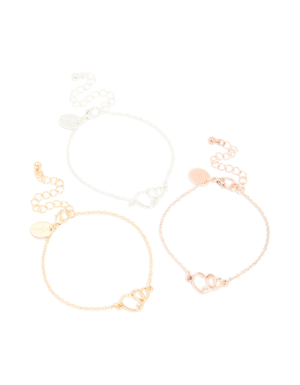 Mixed Metal Linked Heart Bracelets 3-Pack