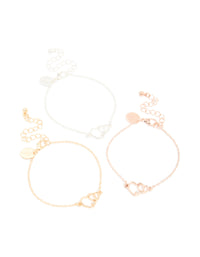 Mixed Metal Linked Heart Bracelets 3-Pack - link has visual effect only
