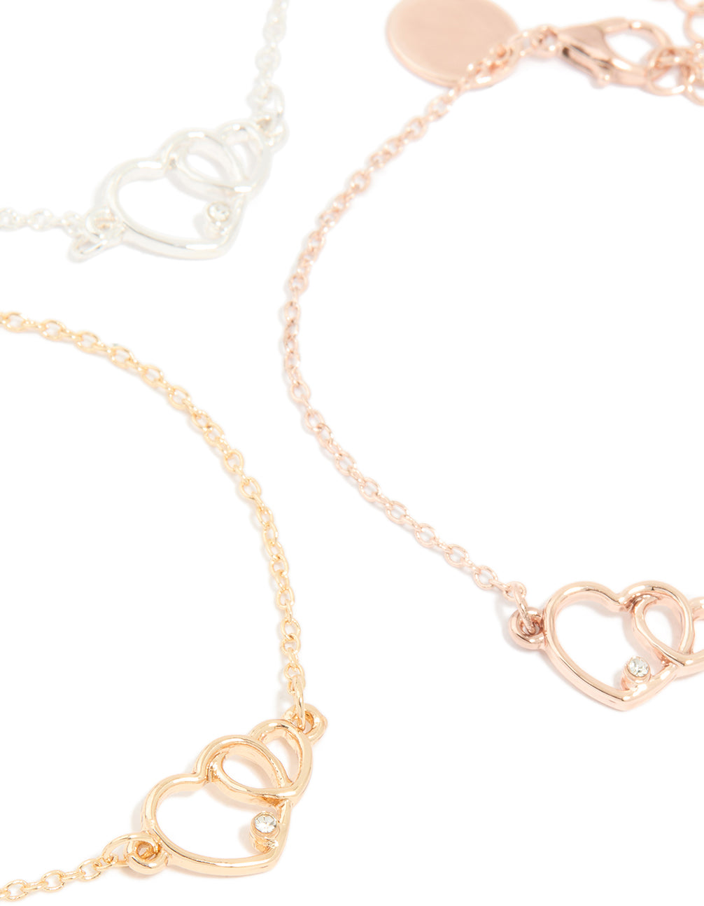 Mixed Metal Linked Heart Bracelets 3-Pack
