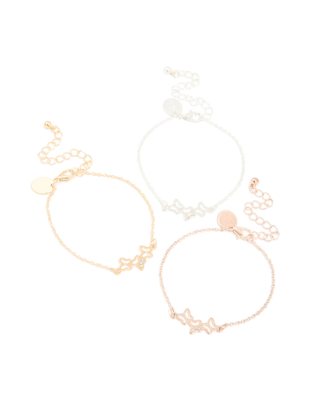 Mixed Metal Diamante Butterfly Trio Bracelets 3-Pack