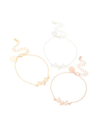 Mixed Metal Diamante Butterfly Trio Bracelets 3-Pack - link has visual effect only