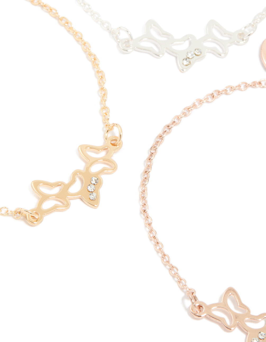 Mixed Metal Diamante Butterfly Trio Bracelets 3-Pack