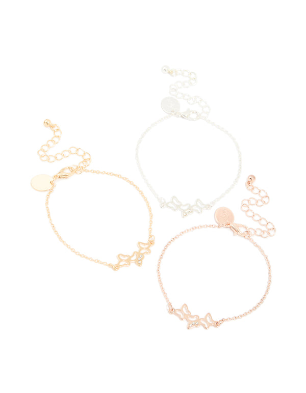 Mixed Metal Diamante Butterfly Trio Bracelets 3-Pack