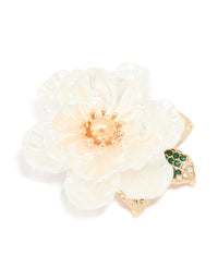 Gold Acrylic White Flower Brooch - link has visual effect only