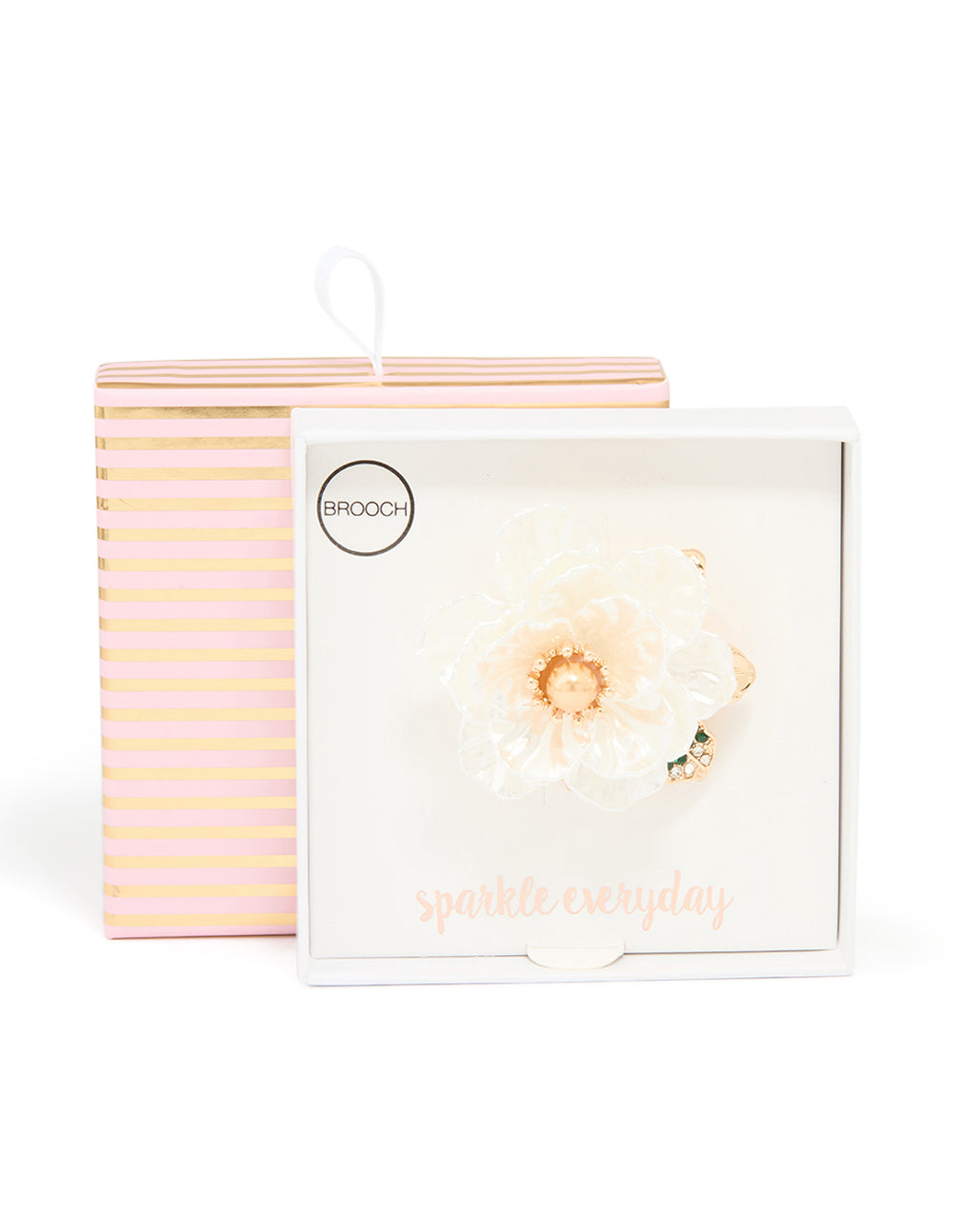 Gold Acrylic White Flower Brooch