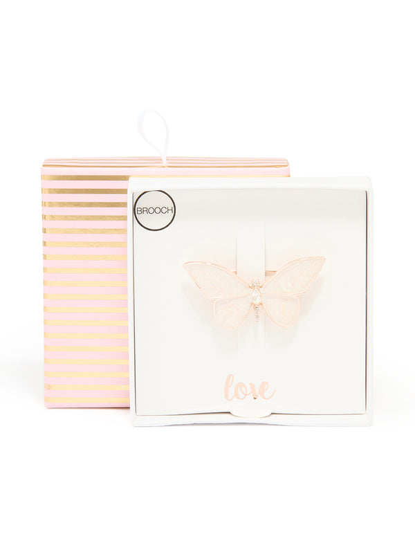 Rose Gold Marble White Butterfly Brooch