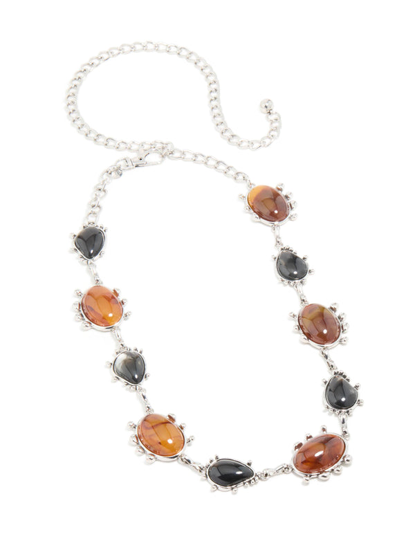 Antique Silver Mixed Stone Resin Bug Boho Belt