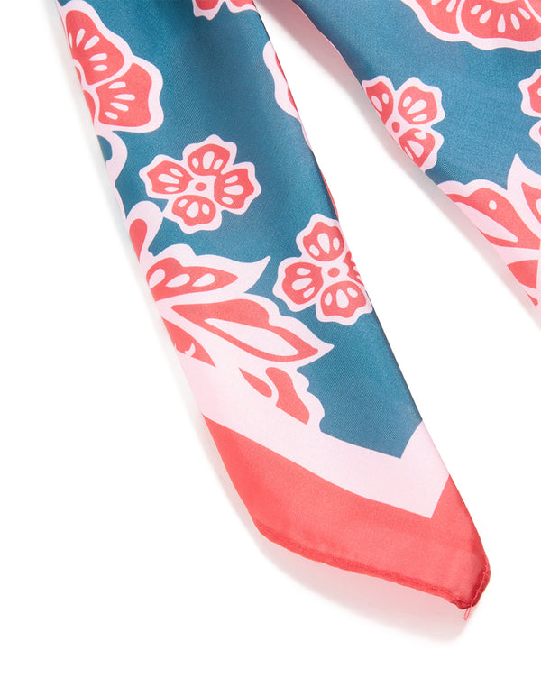 Red & Blue Flower Silhouette Print Fabric Scarf
