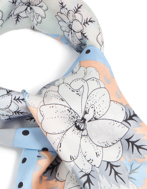 Blue Mixed Spot & Flower Fabric Scarf