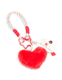 White & Rainbow Rope Red Fluffy Heart Key Chain - link has visual effect only