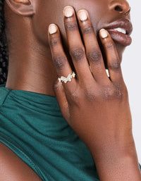 Silver Plated Cubic Zirconia Dainty Butterfly & Leaf Ring - link has visual effect only