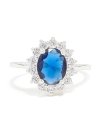 Silver Plated Blue Cubic Zirconia Oval Border Ring - link has visual effect only