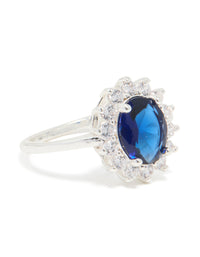 Silver Plated Blue Cubic Zirconia Oval Border Ring - link has visual effect only