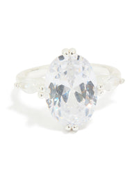 Silver Plated Cubic Zirconia Large Oval Statement Ring - link has visual effect only