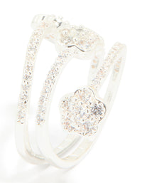 Silver Plated Cubic Zirconia Triple Layer Flower Wrap Around Ring - link has visual effect only