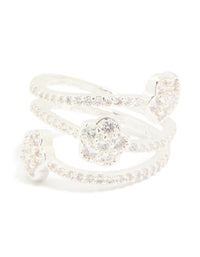 Silver Plated Cubic Zirconia Triple Layer Flower Wrap Around Ring - link has visual effect only