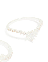 Silver Plated Cubic Zirconia Triple Leaf & Crown Stacking Rings 2-Pack - link has visual effect only