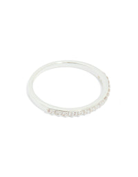 Silver Plated Cubic Zirconia Dainty Flower & Band  Stacking Rings 3-Pack - link has visual effect only