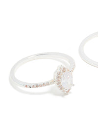 Silver Plated Cubic Zirconia Marquise & Crown Stacking Rings 2-Pack - link has visual effect only