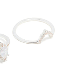 Silver Plated Cubic Zirconia Marquise & Crown Stacking Rings 2-Pack - link has visual effect only