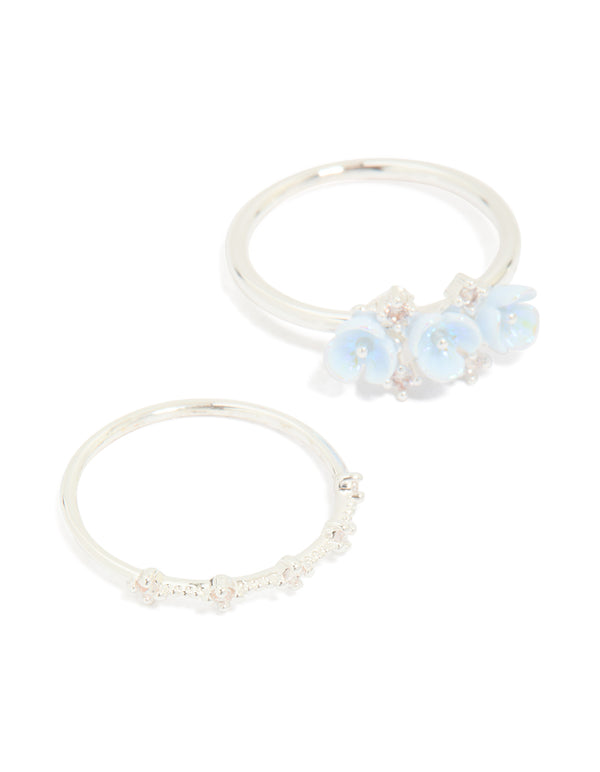 Silver Plated Cubic Zirconia Flower Stacking Rings 3-Pack