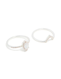 Silver Plated Cubic Zirconia Pear & Crown Stacking Rings 2-Pack - link has visual effect only