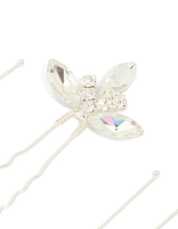 Silver Diamante Marquise Trio Hair Pins 3-Pack