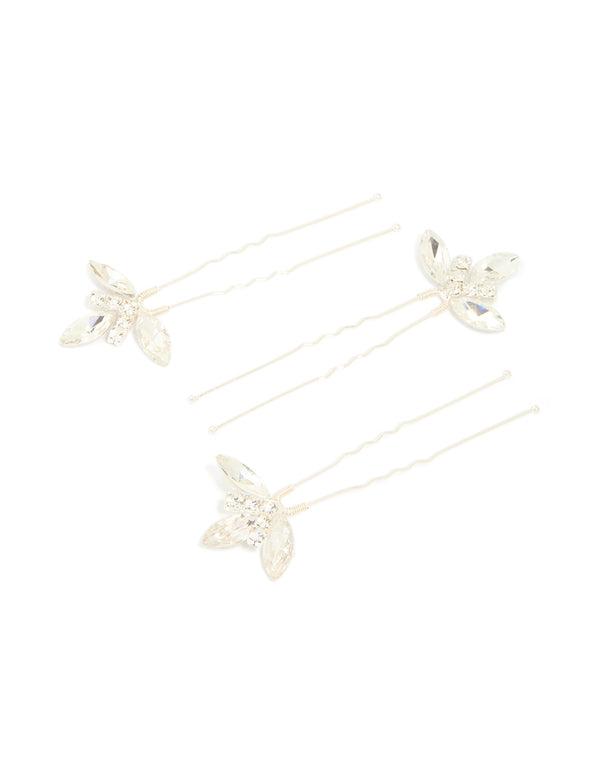 Silver Diamante Marquise Trio Hair Pins 3-Pack