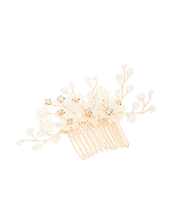 Gold Frosted Flower Spray Comb