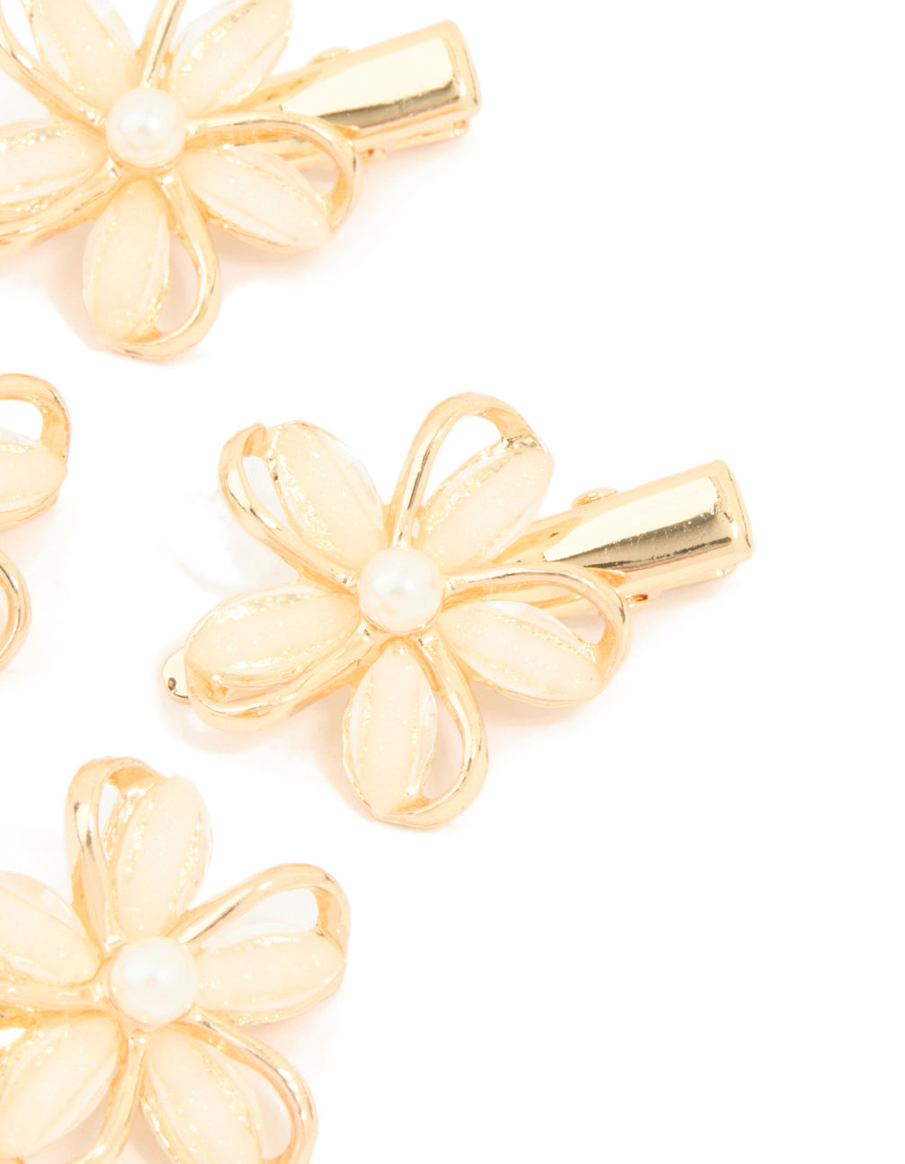 Gold Twisted Pink Flower Hair Clips 4-Pack